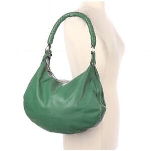 Nuniz Egyptian Leather Purse Crescent Shoulder Bag Green with Tassels Fobs